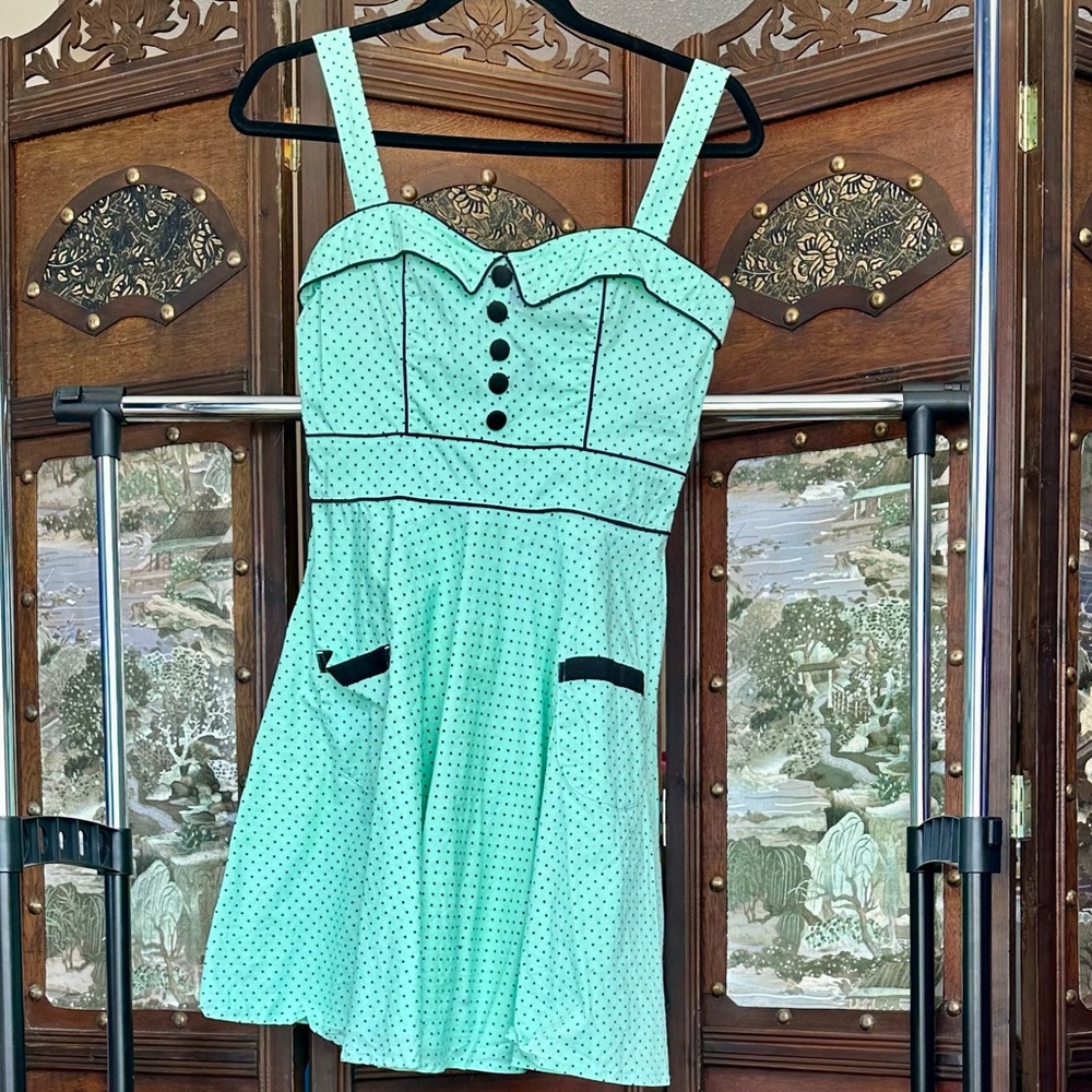 S Hell Bunny Mini Dress Mint With Black Polka Dots